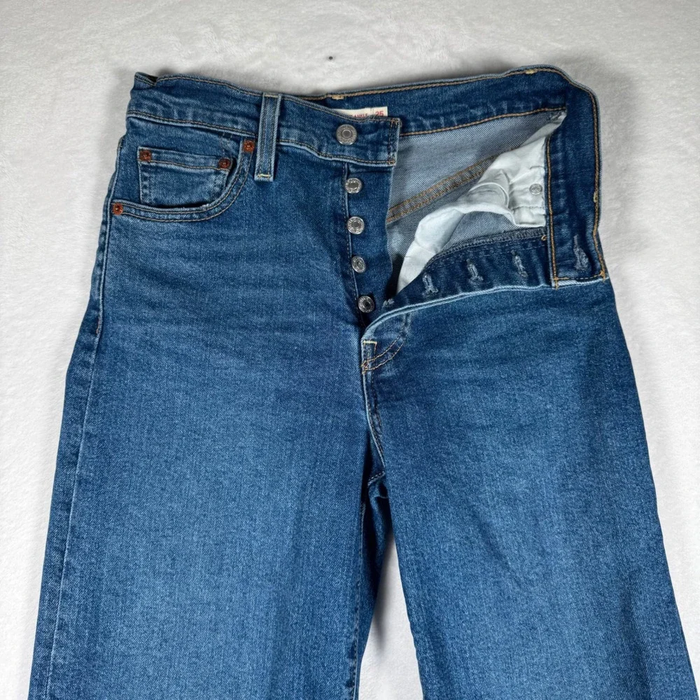 Levis Ribcage Straight Ankle Jeans Blue Denim Button Fly W25 L27 72693-0121 - Picture 4 of 10